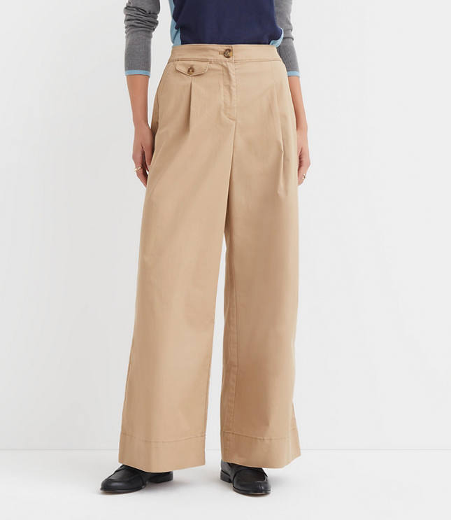 Petite Coin Pocket Pleated Wide Leg Pants Twill