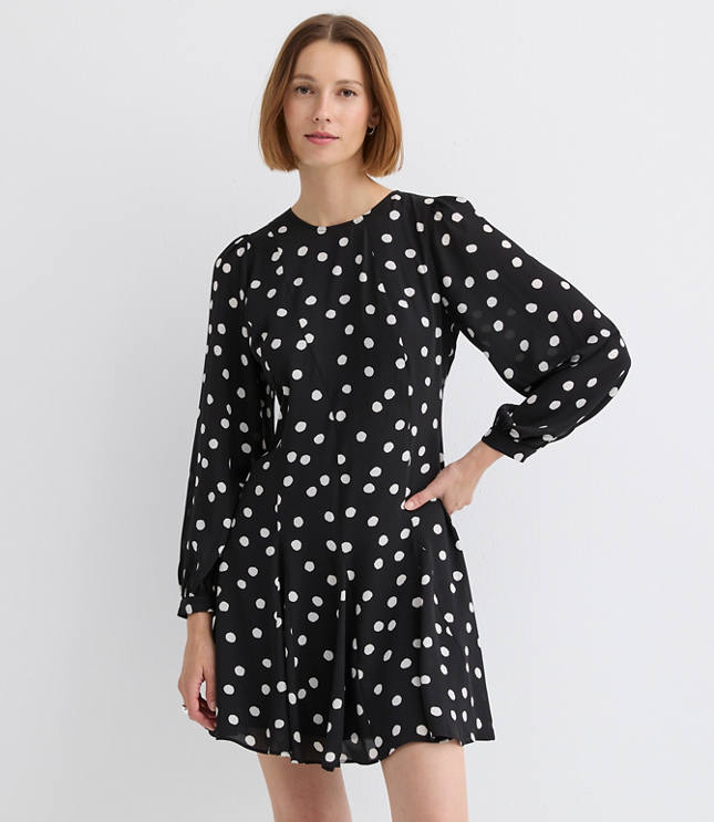 Dotted Godet Mini Dress