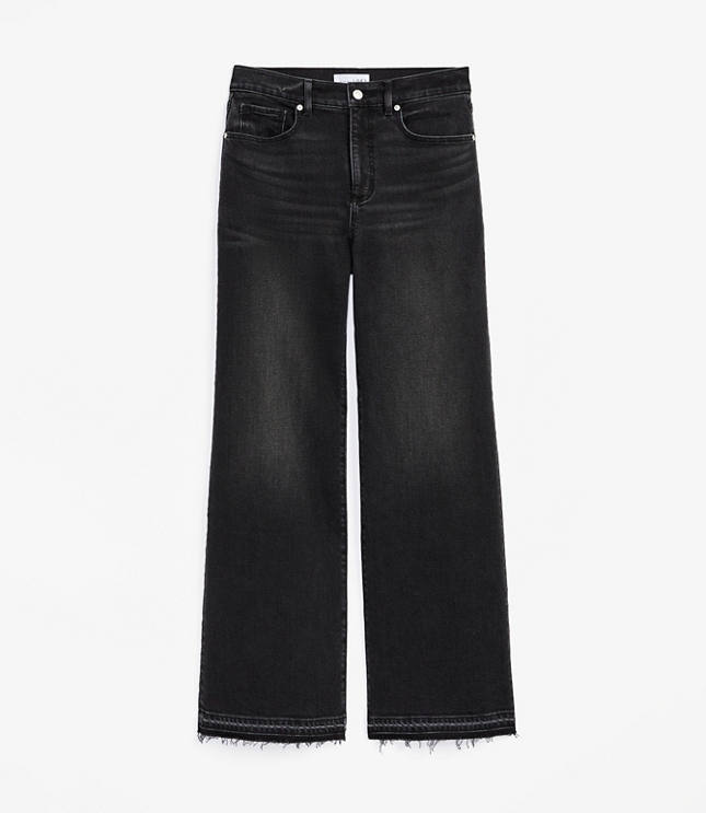 Petite Unpicked Hem High Rise Wide Leg Jeans in Washed Black