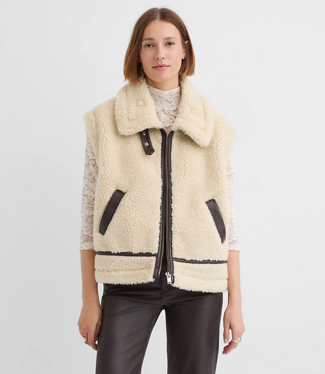 Crackle Faux Suede & Faux Shearling Pocket Vest