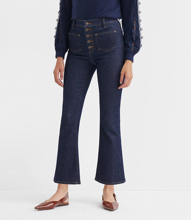 Curvy Patch Pocket High Rise Kick Crop Jeans in Classic Rinse Wash