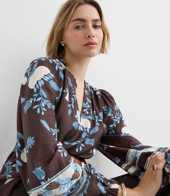 Garden Ruffle Split Neck Blouse