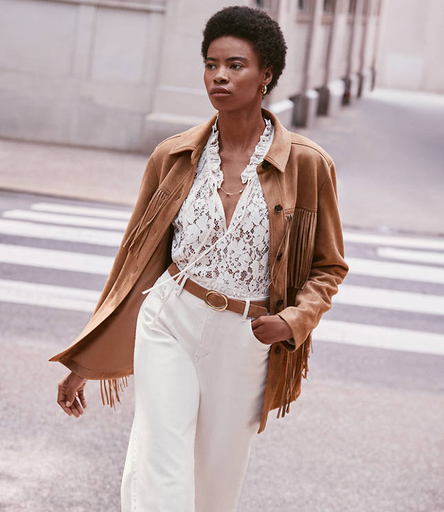 Fringe Faux Suede Shirt Jacket