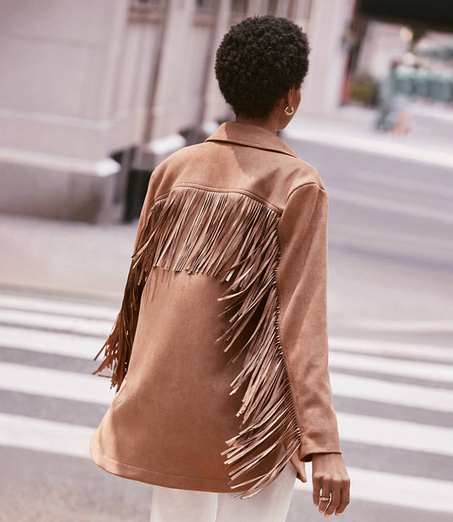 Fringe Faux Suede Shirt Jacket