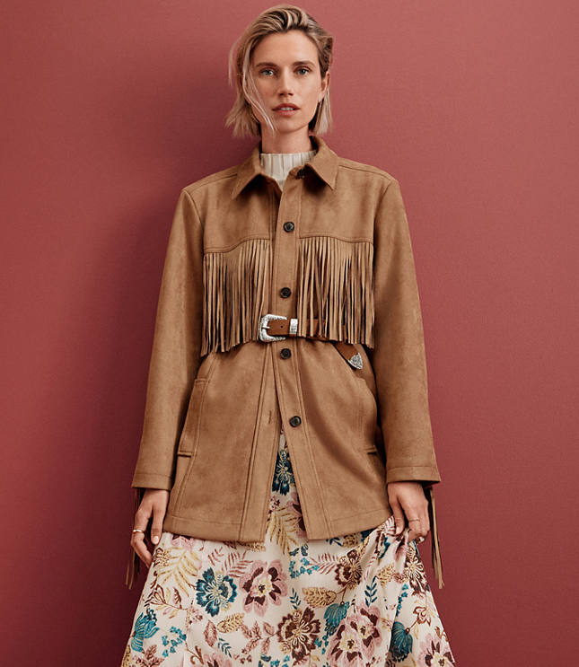 Fringe Faux Suede Shirt Jacket