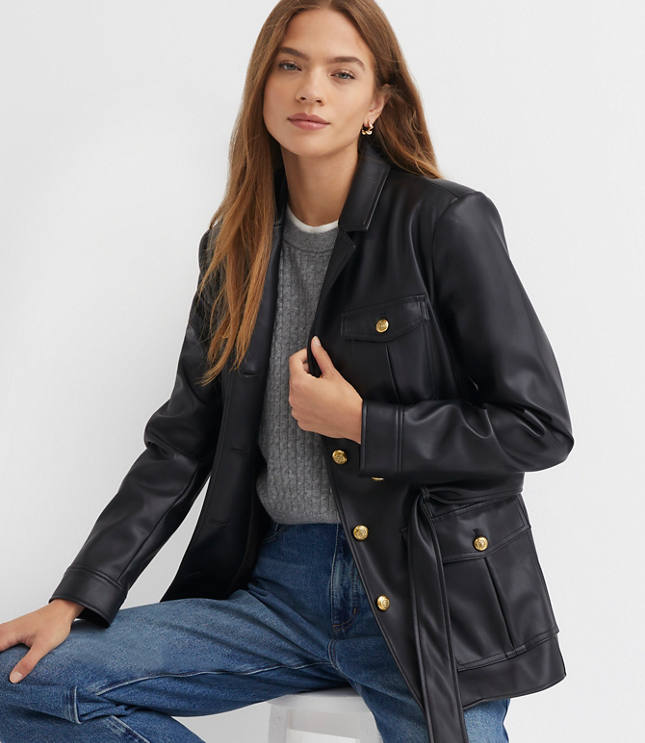 Faux Leather Belted Jacket