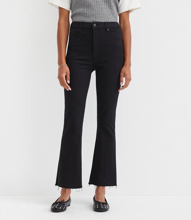 Petite Curvy Fresh Cut High Rise Kick Crop Jeans in Jet Black Wash