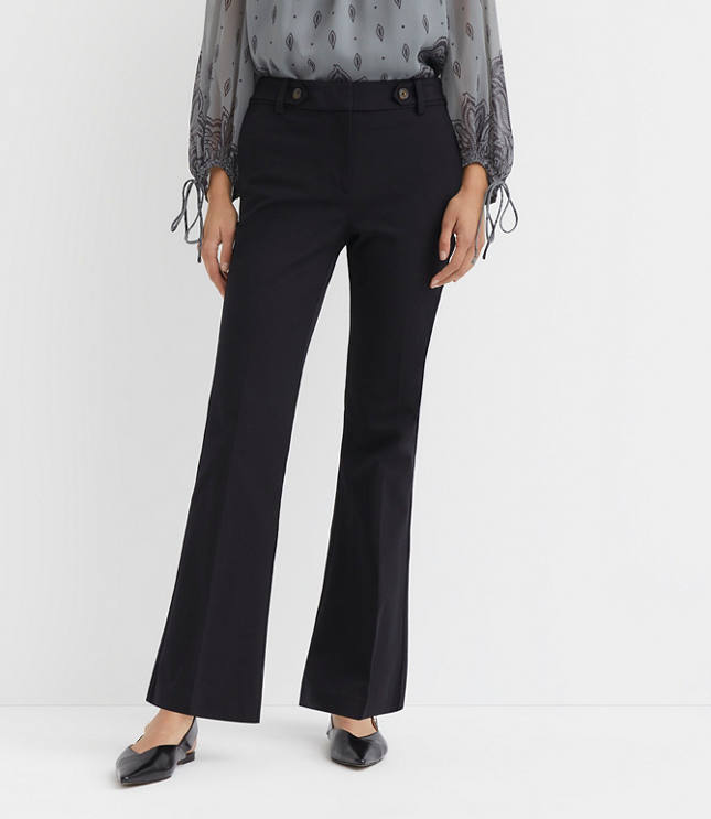 Petite Curvy Tab Waist Boot Cut Pants in Bi-Stretch