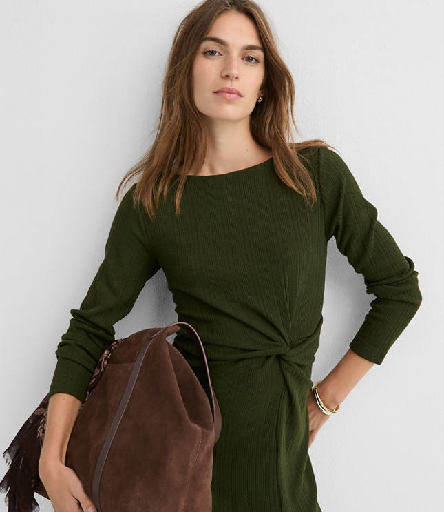 Ribbed Side Twist Midi Dress