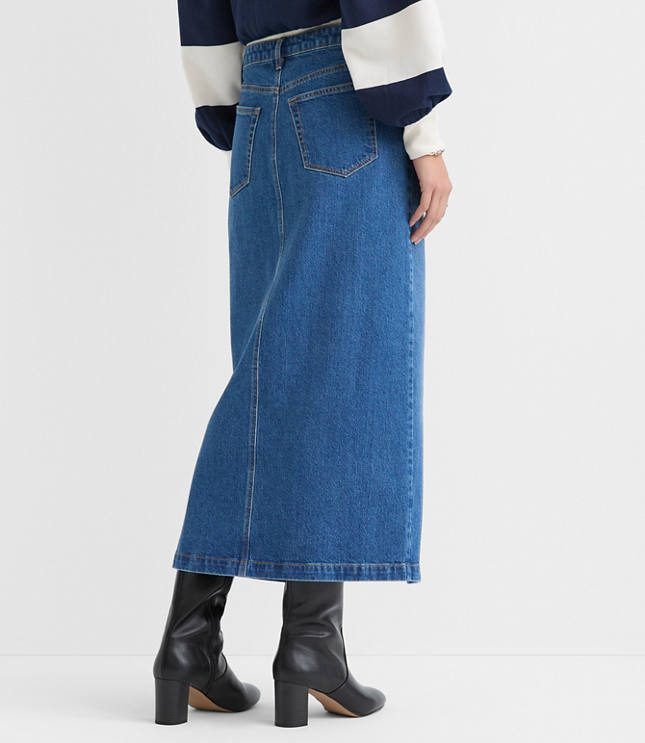 Cutaway Denim Midi Skirt in Modern Indigo Wash