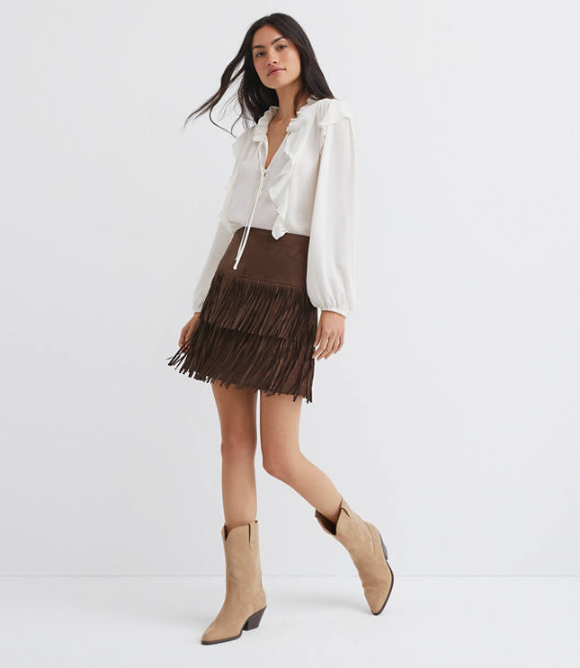 Petite Fringe Faux Suede Mini Skirt