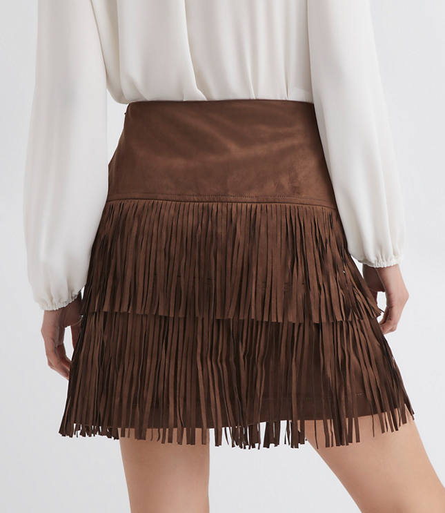Petite Fringe Faux Suede Mini Skirt