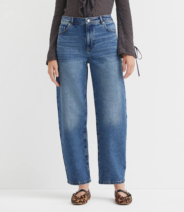 Petite High Rise Barrel Jeans in Authentic Vintage Mid Wash