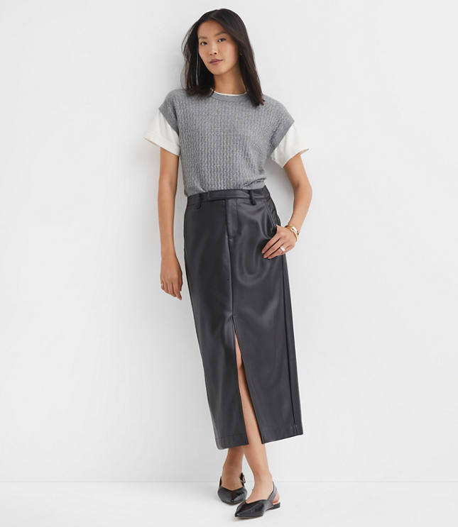 Faux Leather Midi Pocket Skirt