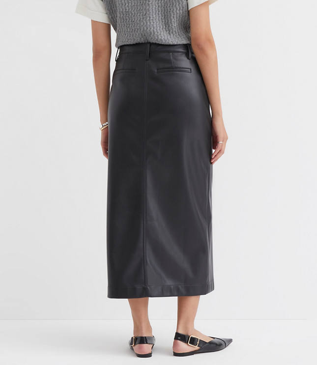 Faux Leather Midi Pocket Skirt