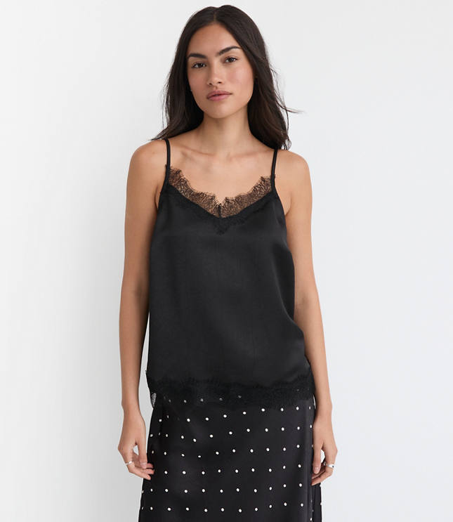 Petite Lace Trim Satin Cami