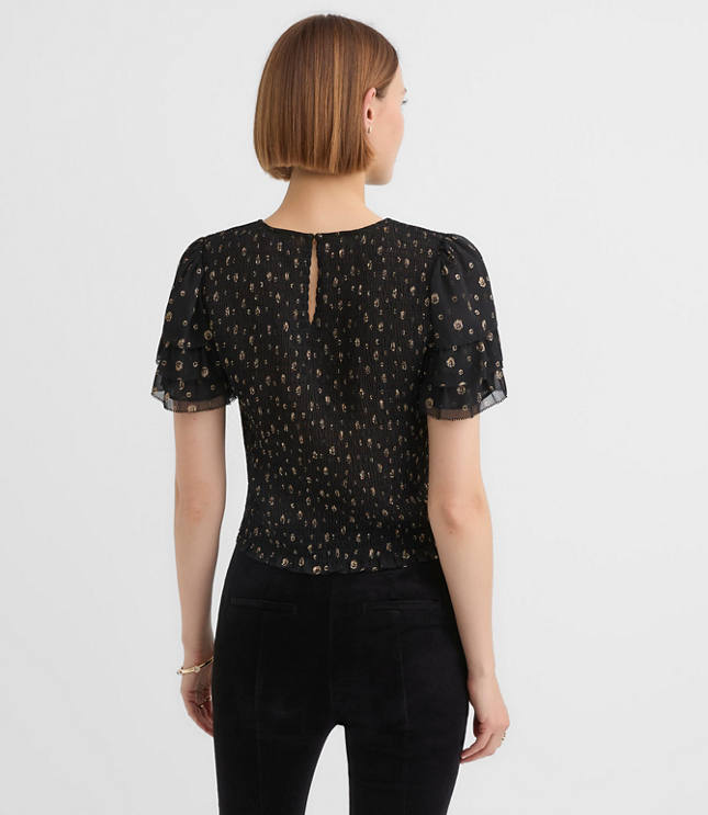Shimmer Dot Smocked Ruffle Top