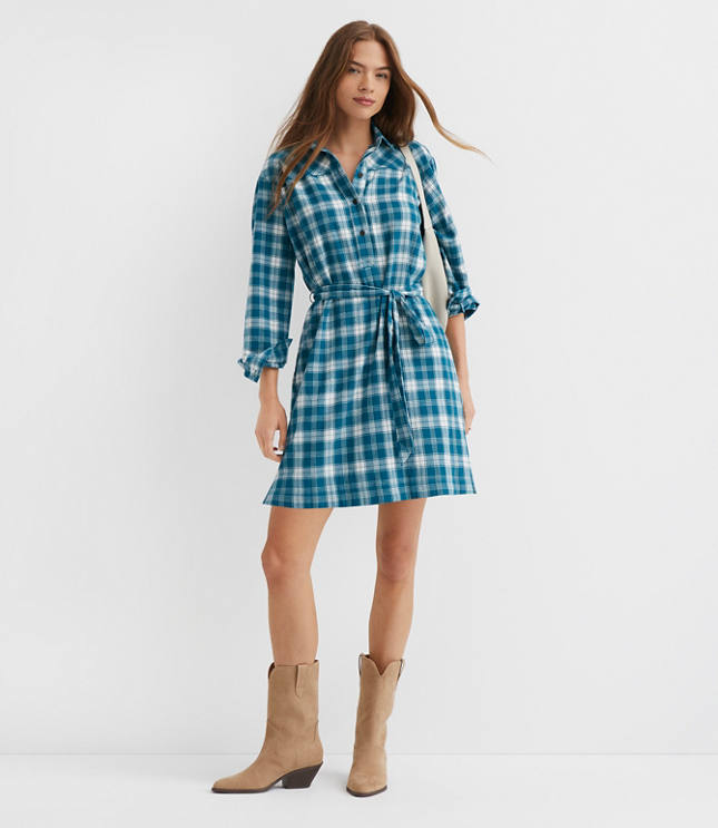 Plaid Belted Mini Pocket Shirtdress