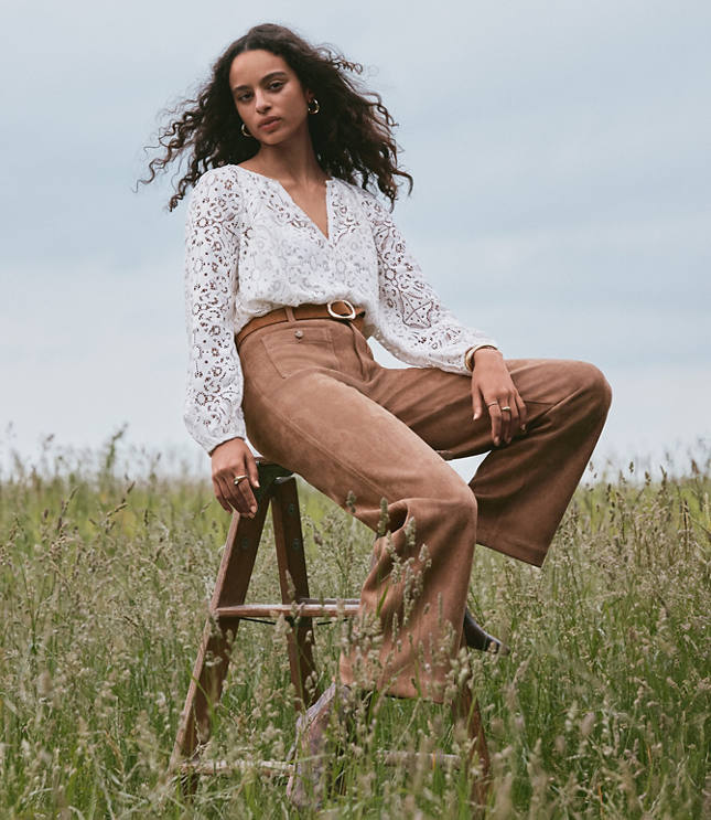 Palmer Wide Leg Pants in Faux Suede