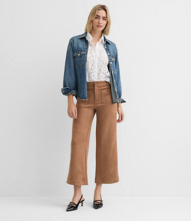 Palmer Wide Leg Pants in Faux Suede