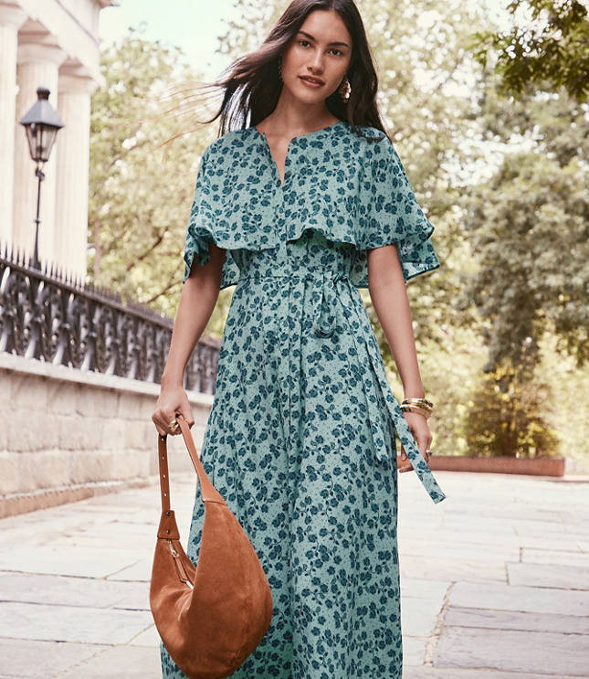 Petite Floral Cape Midi Dress