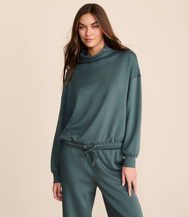 Lou & Grey Scubasoft Mock Neck Drawstring Hem Top