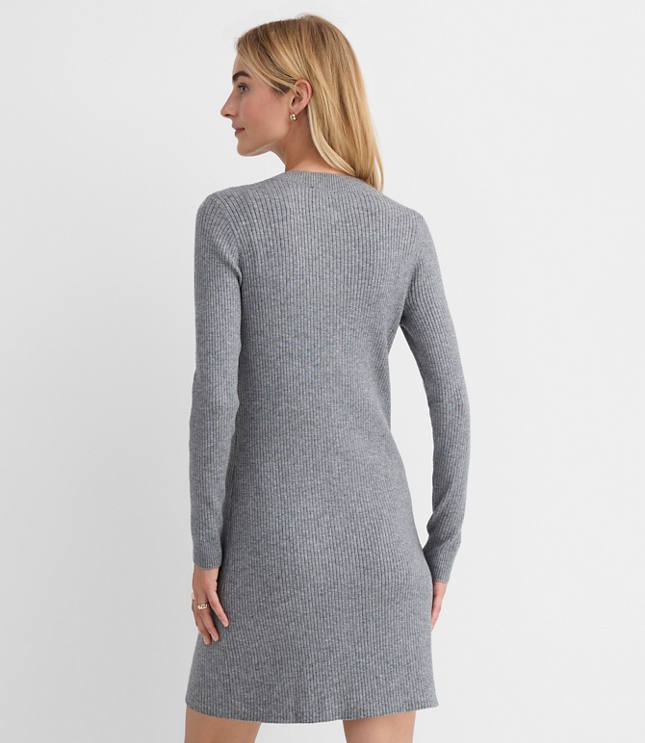 Petite Ribbed Button Pocket Mini Sweater Dress