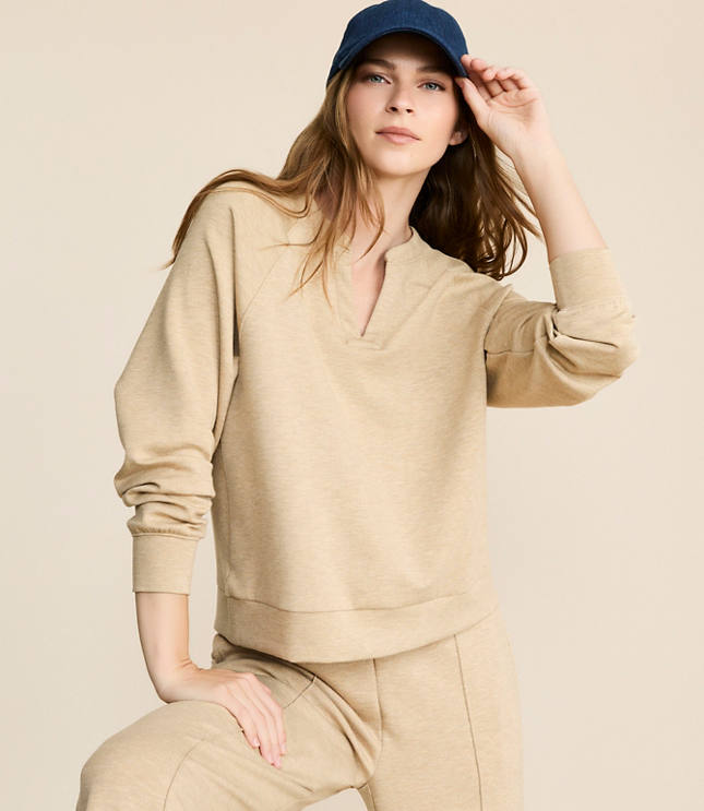 Petite Lou & Grey Heathered Scubasoft Split Neck Top
