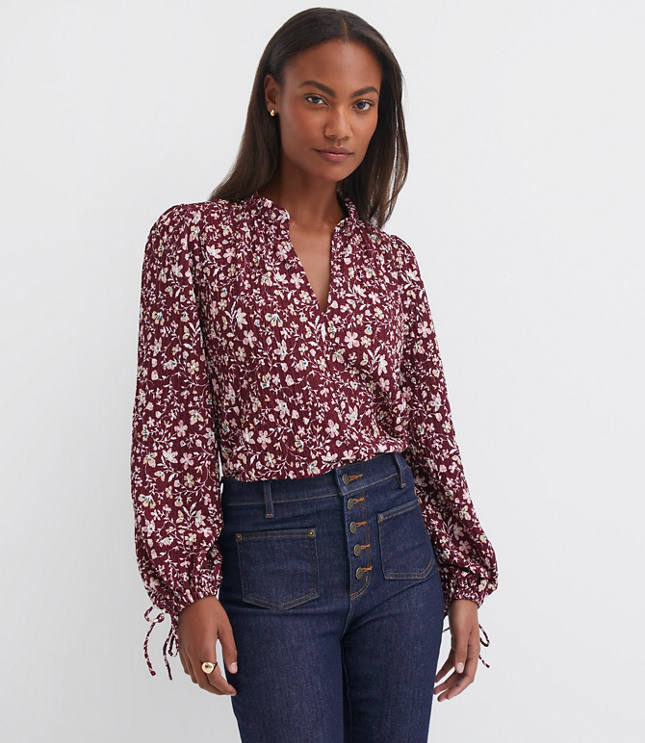Floral Ruffle Tie Cuff Top