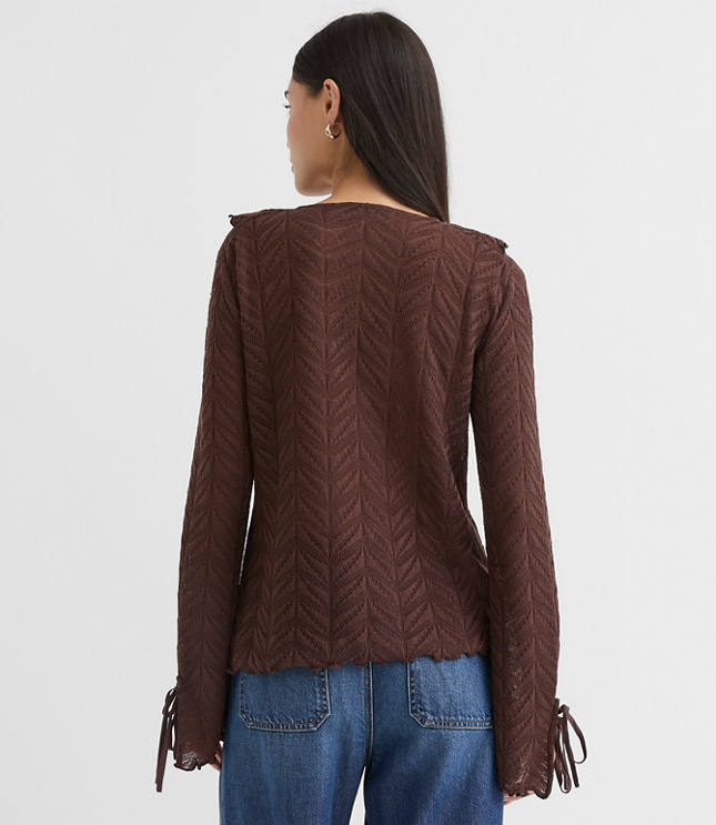 Pointelle Ruffle Tie Cuff Top