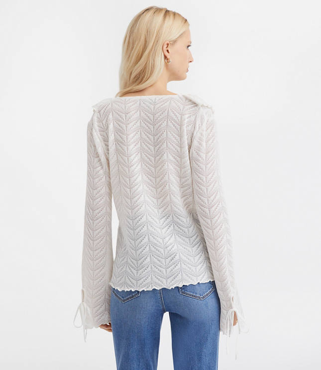 Pointelle Ruffle Tie Cuff Top