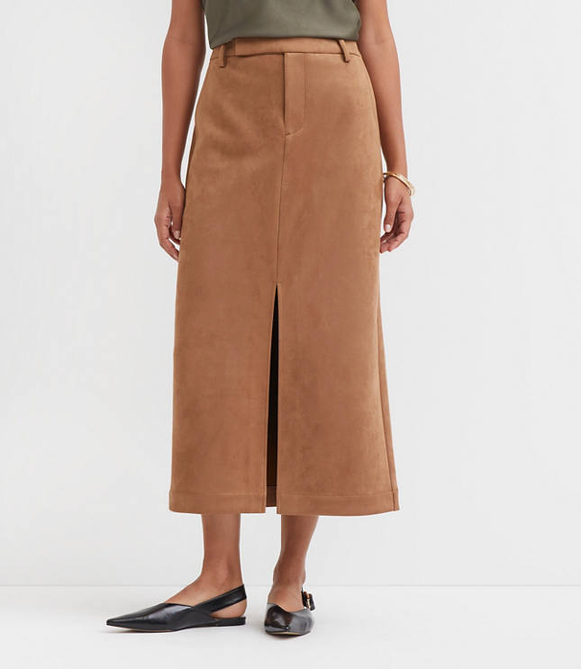 Petite Faux Suede Midi Pocket Skirt