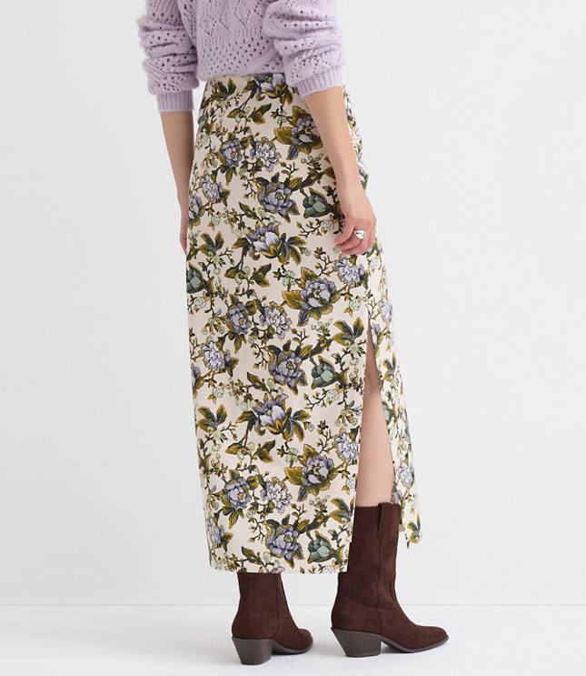 Floral Side Ruched Midi Skirt