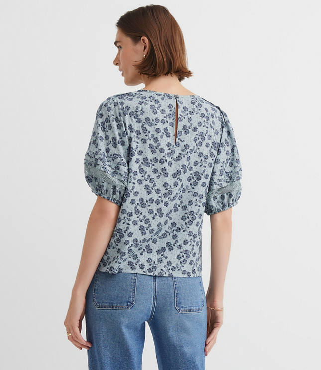 Floral Lace Trim Pintucked Blouse