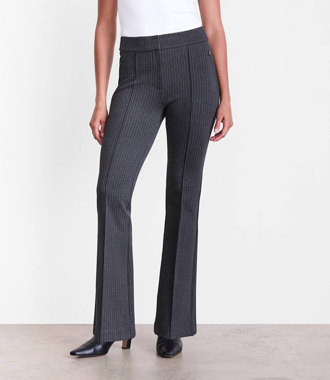Curvy LOFT Versa Pintucked Ponte Flare Pants in Pinstripe