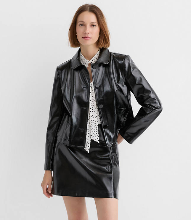 Petite Faux Leather Patch Pocket Jacket
