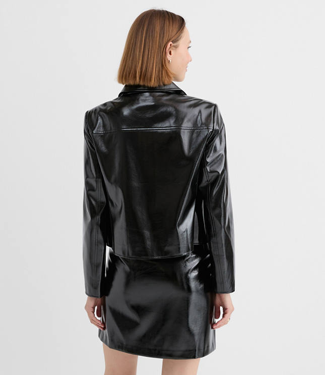 Petite Faux Leather Patch Pocket Jacket