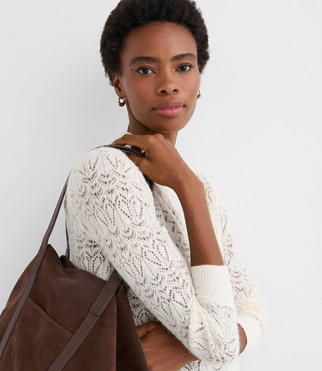 Pointelle Yoke Mock Neck Sweater