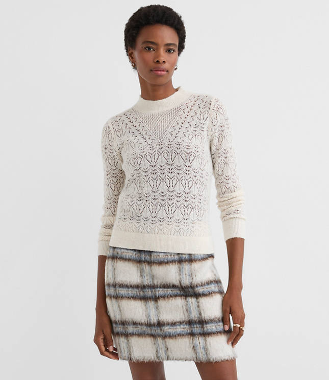 Pointelle Yoke Mock Neck Sweater