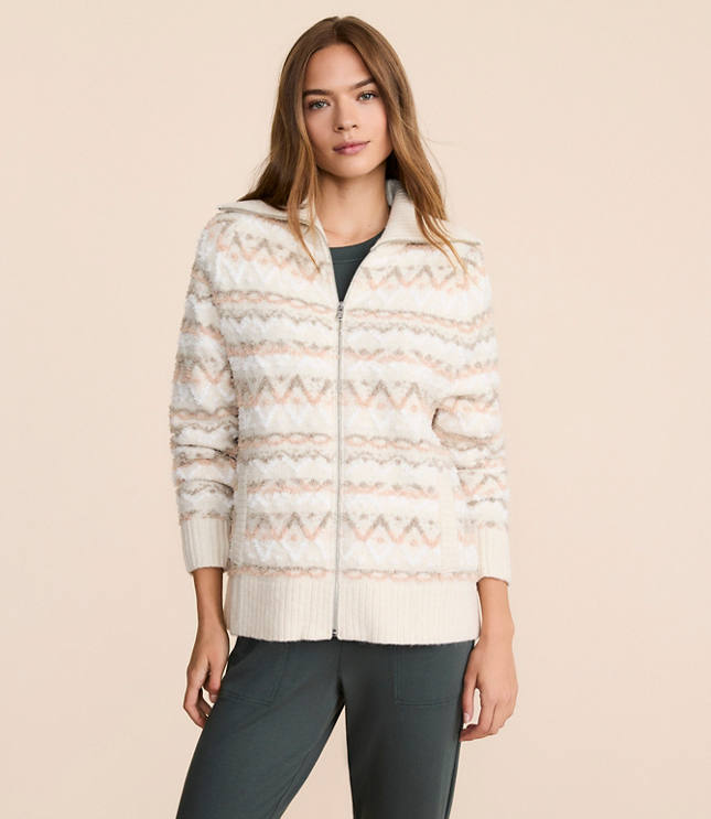 Lou & Grey Fuzzy Fair Isle Zip Cardigan