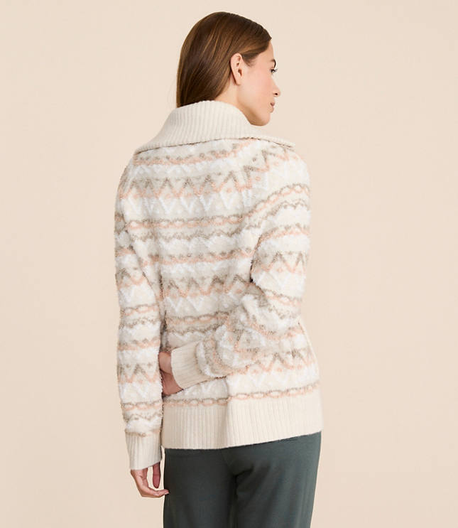 Lou & Grey Fuzzy Fair Isle Zip Cardigan