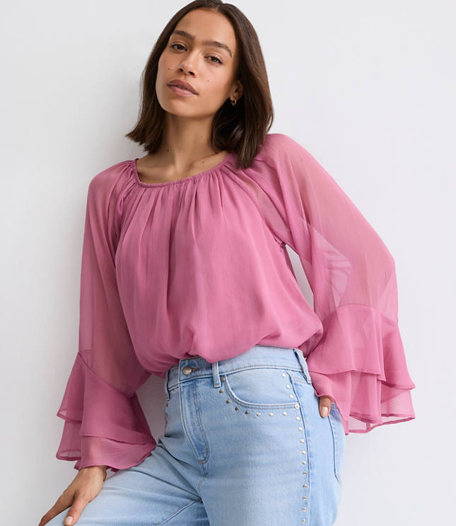 Petite Tiered Ruffle Sleeve Blouse