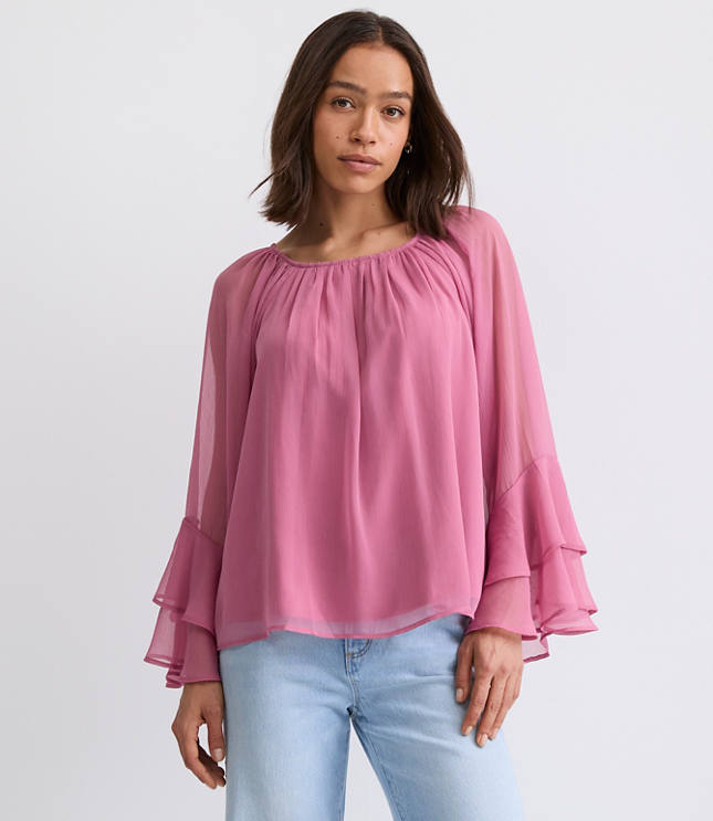 Petite Tiered Ruffle Sleeve Blouse