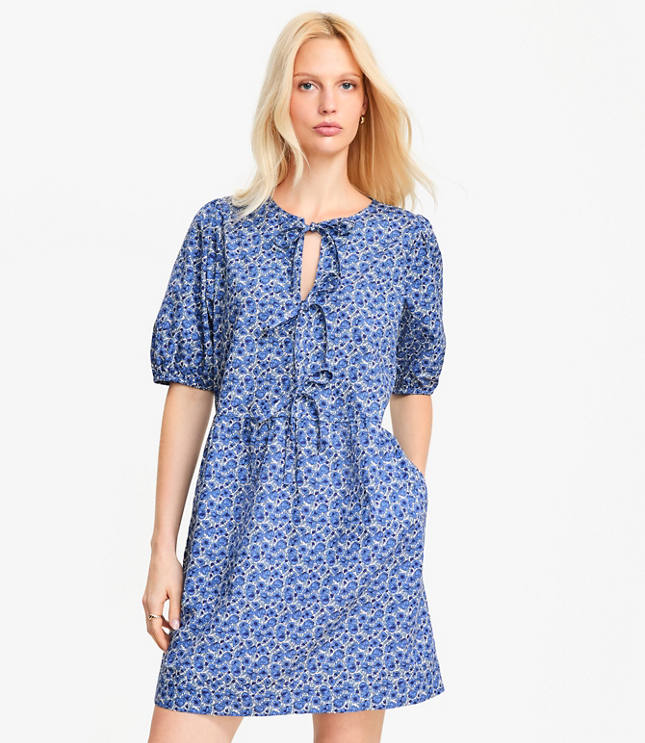 Floral Poplin Bow Mini Pocket Dress