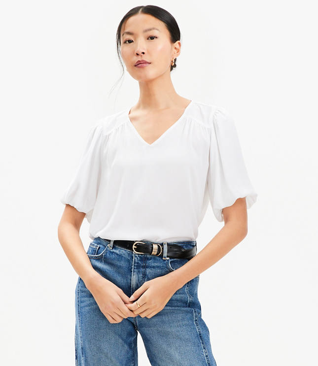 Loft Bubble Sleeve Mixed Media Blouse