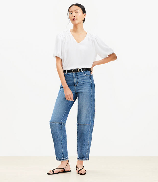 Bubble Sleeve Mixed Media Blouse