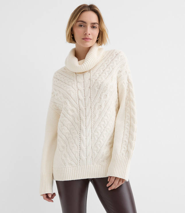 Cable Cowl Neck Tunic Sweater