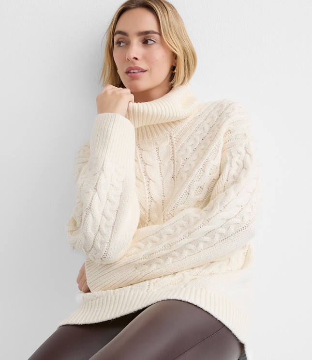 Cable Cowl Neck Tunic Sweater