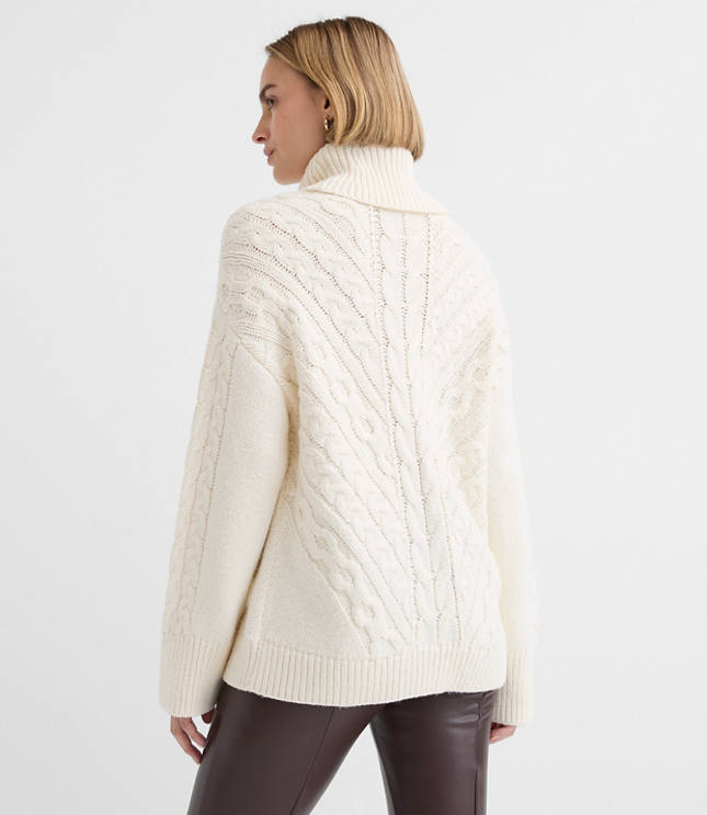 Cable Cowl Neck Tunic Sweater