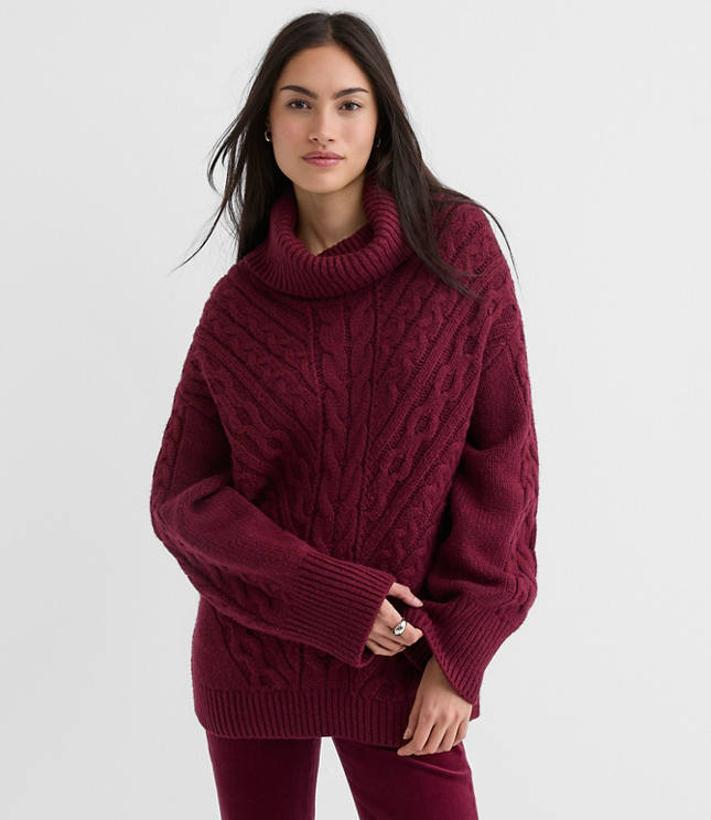 Cable Cowl Neck Tunic Sweater